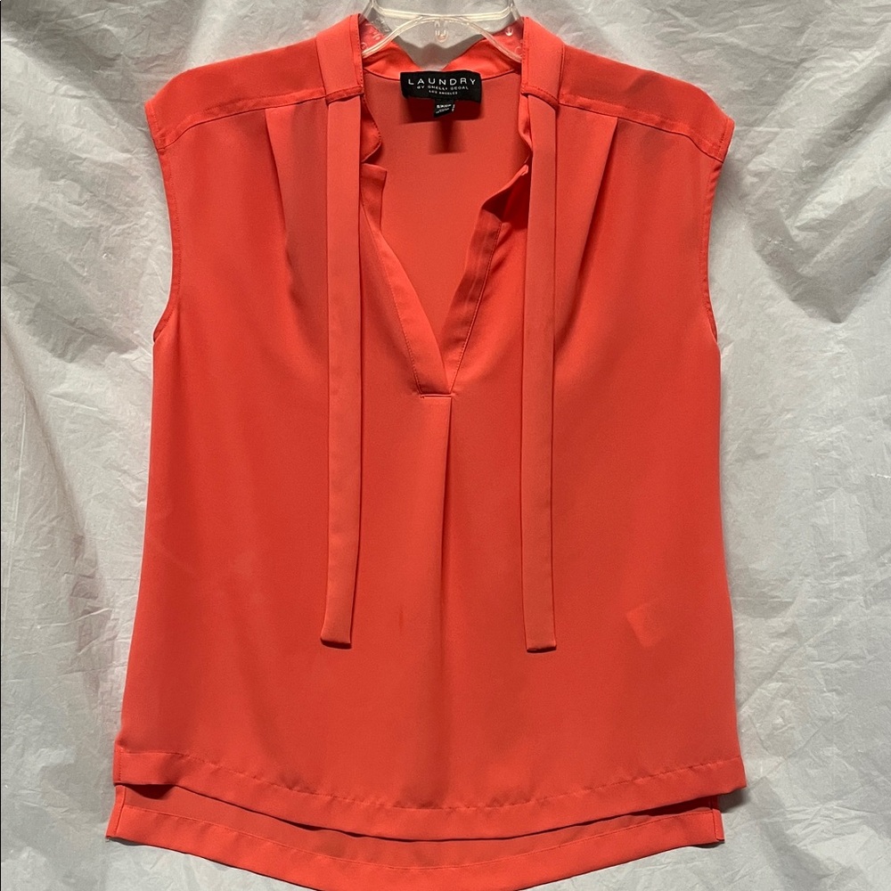 Laundry By Shelli Segal Coral Sleeveless V-Neck Tie Blouse